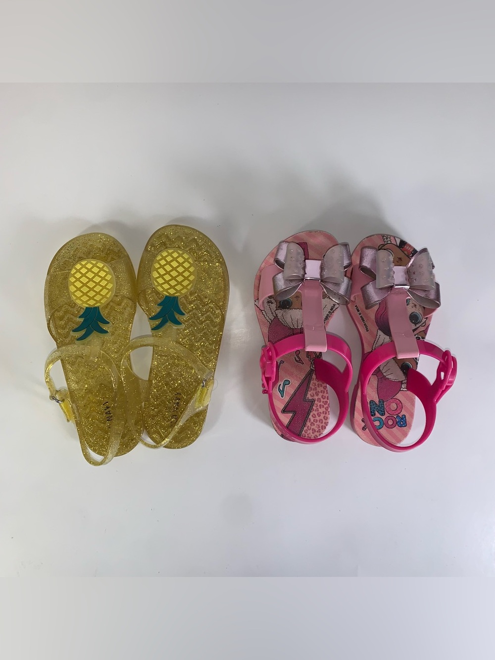 LOL Surprise sandals with bow size 10 & Pineapple Jelly T-Strap Sandals size 11